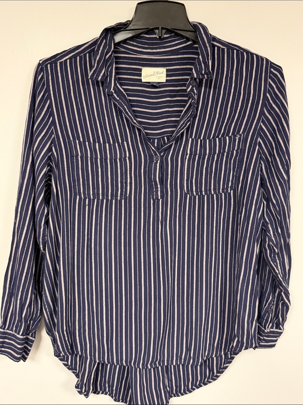 Universal Thread navy striped button placket 100% cotton pullover top XXL